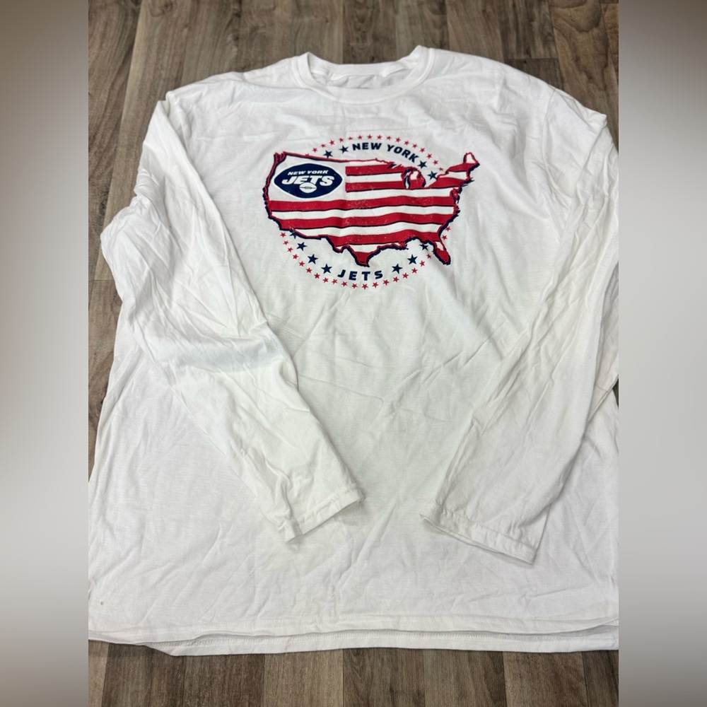 NWOT NFL NY Jets USA Shirt Men's Size‎ XL White Long-Sleeve Football Tee